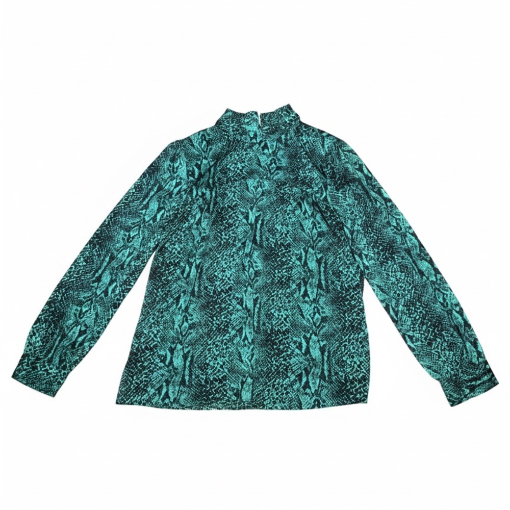 Who What Wear Emerald Green Snake Print Mock Neck Blouse - Size L
